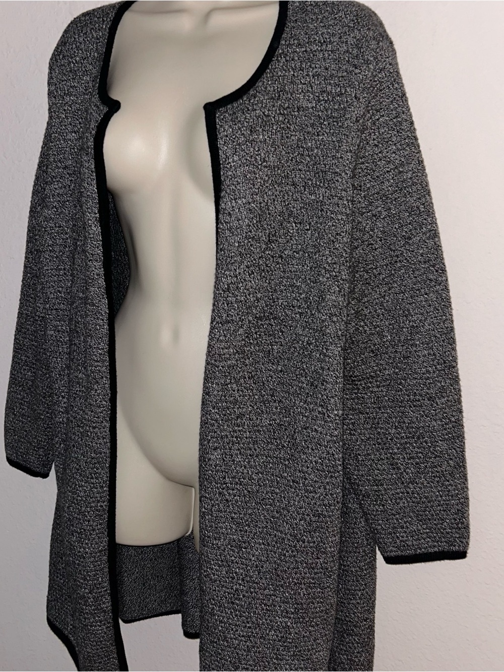 Talbots Gray Open-Front Cardigan with Black Trim - Picture 3 of 6